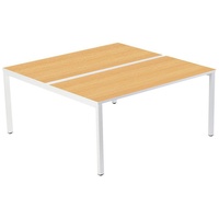 Paperflow easyDesk Doppelschreibtisch buche rechteckig, 4-Fuß-Gestell weiß 140,0 x