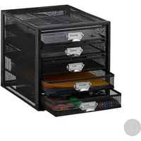 Relaxdays Schubladenbox schwarz 10024816_46, DIN A4 mit 5 Schubladen,