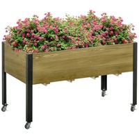 Outsunny Hochbeet mit Rädern Pflanztisch mit Abfluss Massivholz Vliesstoff