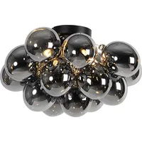 QAZQA Design Deckenleuchte schwarz mit Rauchglas 4 Lampen -