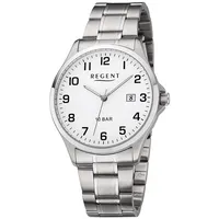 REGENT Herren Uhr F-1190 Metall Quarz Armbanduhr silber D2URF1190