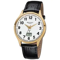 REGENT Herren-Armbanduhr schwarz Analog FR-229 Leder-Armband D2URFR229 - Schwarz