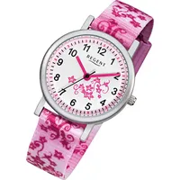 REGENT Kinder-Armbanduhr Elegant Analog Textil-Armband rosa pink weiß F-727