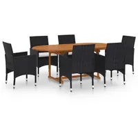 VidaXL 7-tlg. Garten-Essgruppe Poly Rattan Schwarz