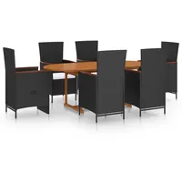 VidaXL Polyrattan Garten-Essgruppe 7-tlg. schwarz 3070769