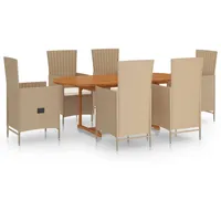 VidaXL 7-tlg. Garten-Essgruppe Poly Rattan Beige