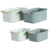 Navaris 4x Aufbewahrungsbox Aufbewahrungskiste mit Holzgriff - Box Organizer