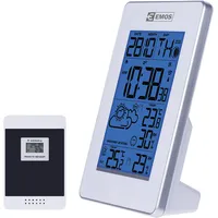EMOS E3003, Wetterstation mit Funkuhr, Innen- und Außentemperaturanzeige, Thermometer,