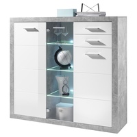 HBZ Highboard Stone weiß Hochglanz, Wohnzimmerschrank BxHxT 137x134x37 cm