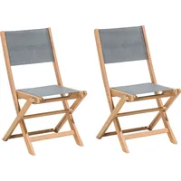Beliani Gartenstuhlset 2er Set Akazienholz Hellbraun Bespannung Grau Klappbar