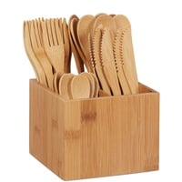 Relaxdays Bambus Besteck Set, je 10 x Messer, Gabel,