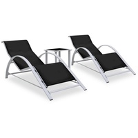 VidaXL Sonnenliegen 2 Stk. mit Tisch Aluminium Schwarz