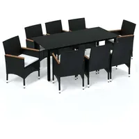 VidaXL 9-tlg. Garten-Essgruppe mit Kissen Poly Rattan Schwarz