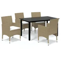 VidaXL 5-tlg. Garten-Essgruppe mit Kissen Poly Rattan Beige