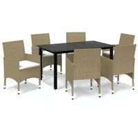 VidaXL 7-tlg. Garten-Essgruppe mit Kissen Poly Rattan Beige