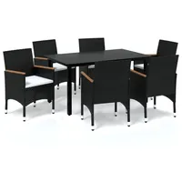 VidaXL 7-tlg. Garten-Essgruppe mit Kissen Poly Rattan Schwarz