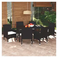 VidaXL 7-tlg. Garten-Essgruppe mit Kissen Poly Rattan Schwarz