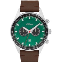 S.Oliver Armbanduhr Chronograph Leder Armband, Braun, 5 bar Wasserdicht,