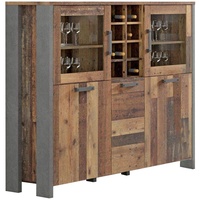 Forte Highboard mit 2 Glastüren Clif Holz Braun Vintage