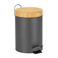 Relaxdays Mülleimer Bad, 3 l, Kosmetikeimer Absenkautomatik, Bambusdeckel, entnehmbarer