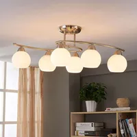LINDBY Deckenleuchte Svean, 6-flg., weiß, Glas, Länge 75cm