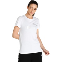 Puma Ess+ Metallic Logo T-Shirt Damen white/silver metallic XS