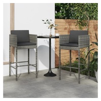 VidaXL Barhocker 2 Stk. mit Kissen Grau Poly Rattan