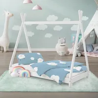 ML-Design Kinderbett Tipi 70x140 cm mit Lattenrost Weiß Indianer