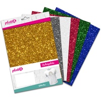 PlottiX GlitterFlex Aufbügelfolie farbsortiert Effekt-Folie 20,0 x 30,0 cm,