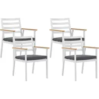 Beliani Gartenstuhl Set 4er Set Weiß Alumunium Graues Sitzkissen