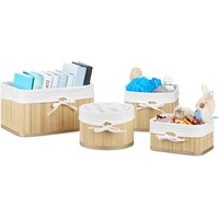 Relaxdays Aufbewahrungskörbe Set Bambus 17,5 x 32 x 23