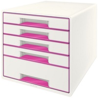 Leitz Schubladenbox WOW Cube perlweiß/pink DIN A4 mit 5