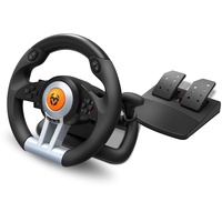 Krom K-WHEEL- Multiplattform-Lenkrad und Pedal-Set, Schalthebel und Schaltwippen, Vibrationseffekt,