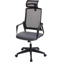 Mendler Bürostuhl HWC-J52, Drehstuhl Schreibtischstuhl, ergonomisch Kopfstütze, Kunstleder grau