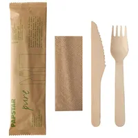 Papstar Besteckset, Holz pure natur : Messer, Gabel, Serviette
