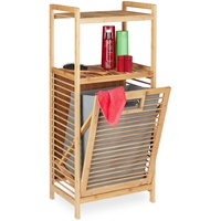 Relaxdays Badregal mit Wäschekorb, 2 offene Ablagen, kippbarer Wäschesammler,