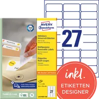 Avery Zweckform AVERY Zweckform Etiketten, 63.5x29.6mm, ablösbar, weiß 100