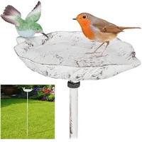Relaxdays Gusseisen Vogeltränke zum Stecken, mit Erdspieß, Gartendeko, Vogelfutterstelle,