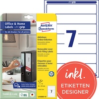 Avery Zweckform Ordneretiketten, 38x192mm, ablösbar, weiß, 10 Blatt (70