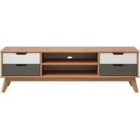 INTER-FURN Lowboard Scandik Kommode aus massiver Kiefer Massiv-Honig/Grau/Weiß, 140