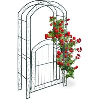 Relaxdays Rosenbogen mit Tür, Garten Rankhilfe Kletterpflanzen, Torbogen Metall,