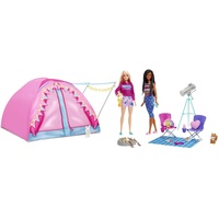 Barbie Abenteuer zu zweit Camping-Spielset mit Zelt, 2 Barbie-Puppen