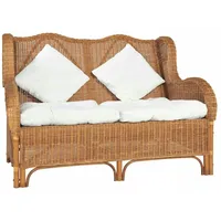 VidaXL 2-Sitzer-Sofa Hellbraun Natürliches Rattan und Leinen