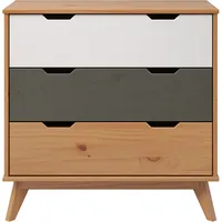 VCM Inter-Furn Kommode Kiefernholz, Kiefer Massiv-Honig/Grau/Weiß, 80 x 79