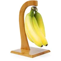 Relaxdays Bananenhalter SHELDON HxBxT:28,5x16x16cm, dekorativer Bambusständer für Obst natur