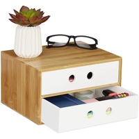 Relaxdays Schreibtisch Organizer, 2 Schubfächer, Bambus & MDF, Aufbewahrungsbox