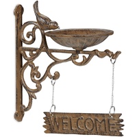 Relaxdays Vogeltränke Gusseisen, WELCOME Schild, Gartendeko, Wandmontage, Futterstelle, Wasserschale