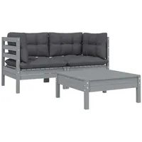 VidaXL 3-tlg. Garten-Lounge-Set mit Kissen Grau Kiefer Massivholz