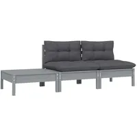 VidaXL 3-tlg. Garten-Lounge-Set mit Kissen Grau Kiefer Massivholz