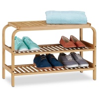 Relaxdays Schuhbank Bambus, 6 Paar Schuhe, Sitzbank Flur, Bad,